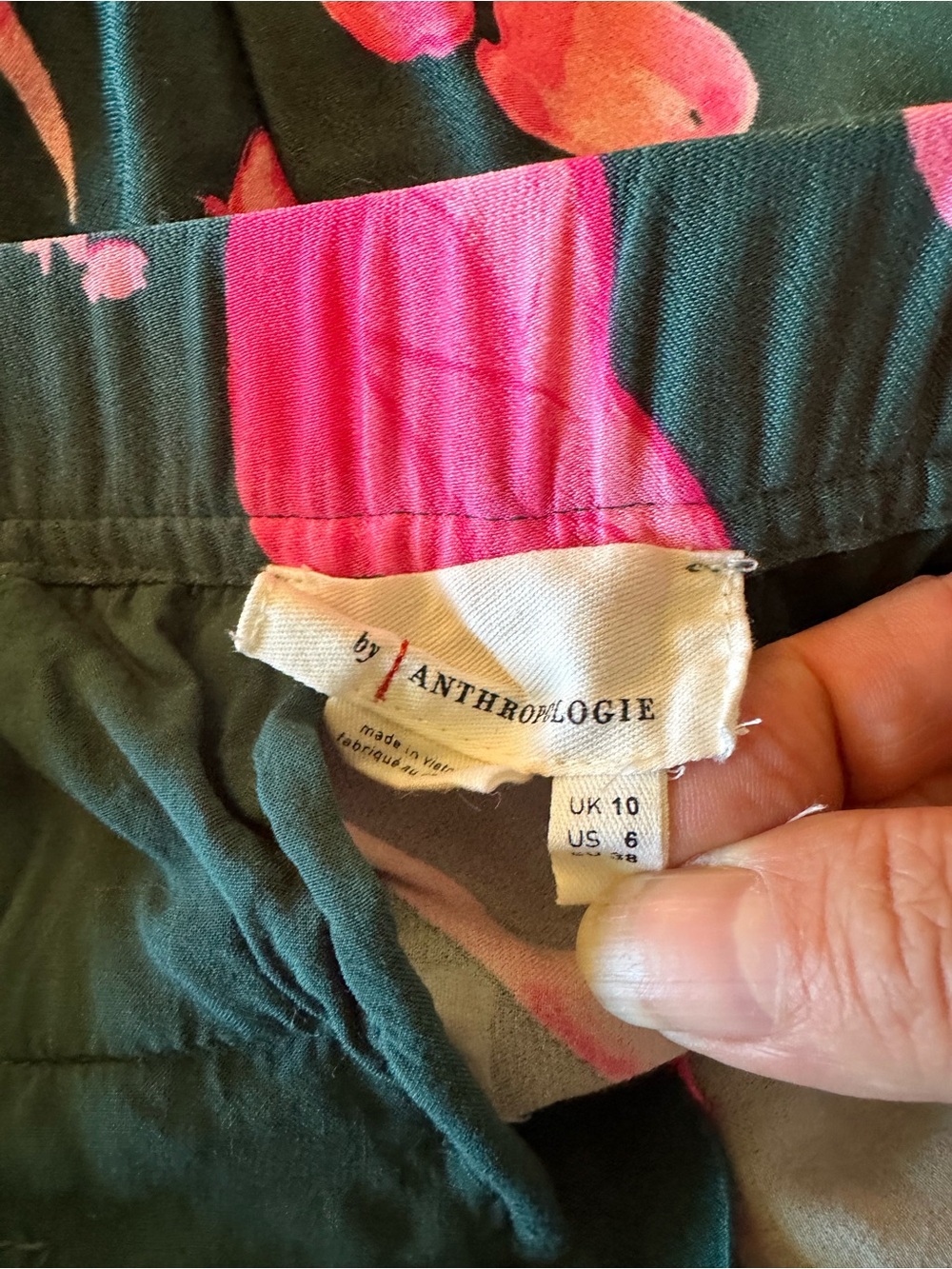 Anthropologie Breezy Tropical Print Green and Pink Wide-Leg Pants size 6 - Picture 10 of 11
